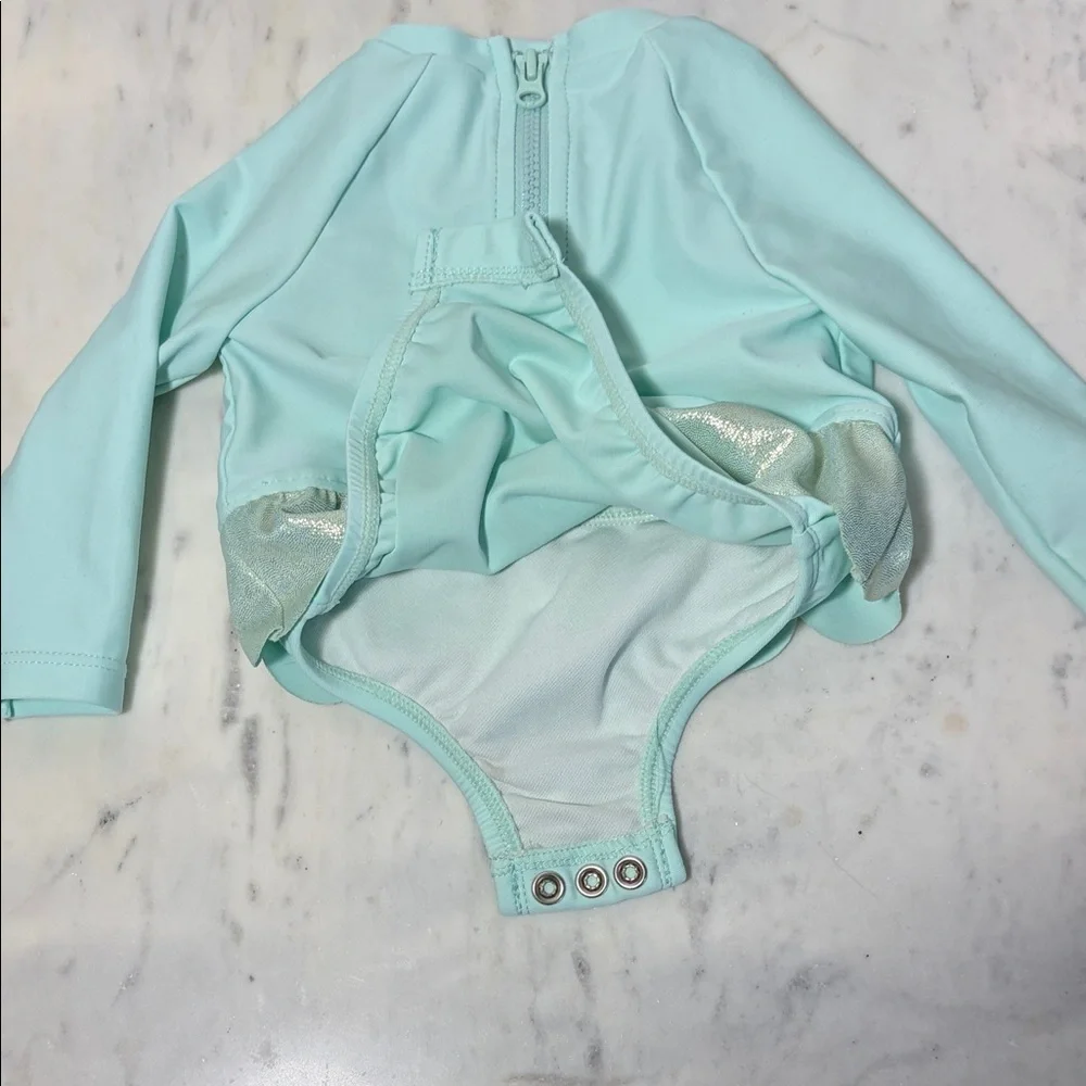 Infant Long Sleeve Mermaid One-Piece Swimsuit - Mint - 3 Mos